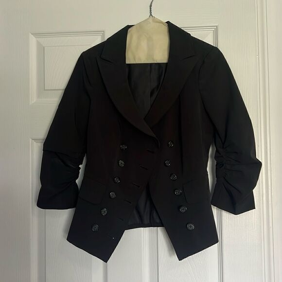Elizabeth & Jeans Black Double Breasted Rcuhed Sleeve Blazer Jacket - Size 4 - Picture 1 of 5